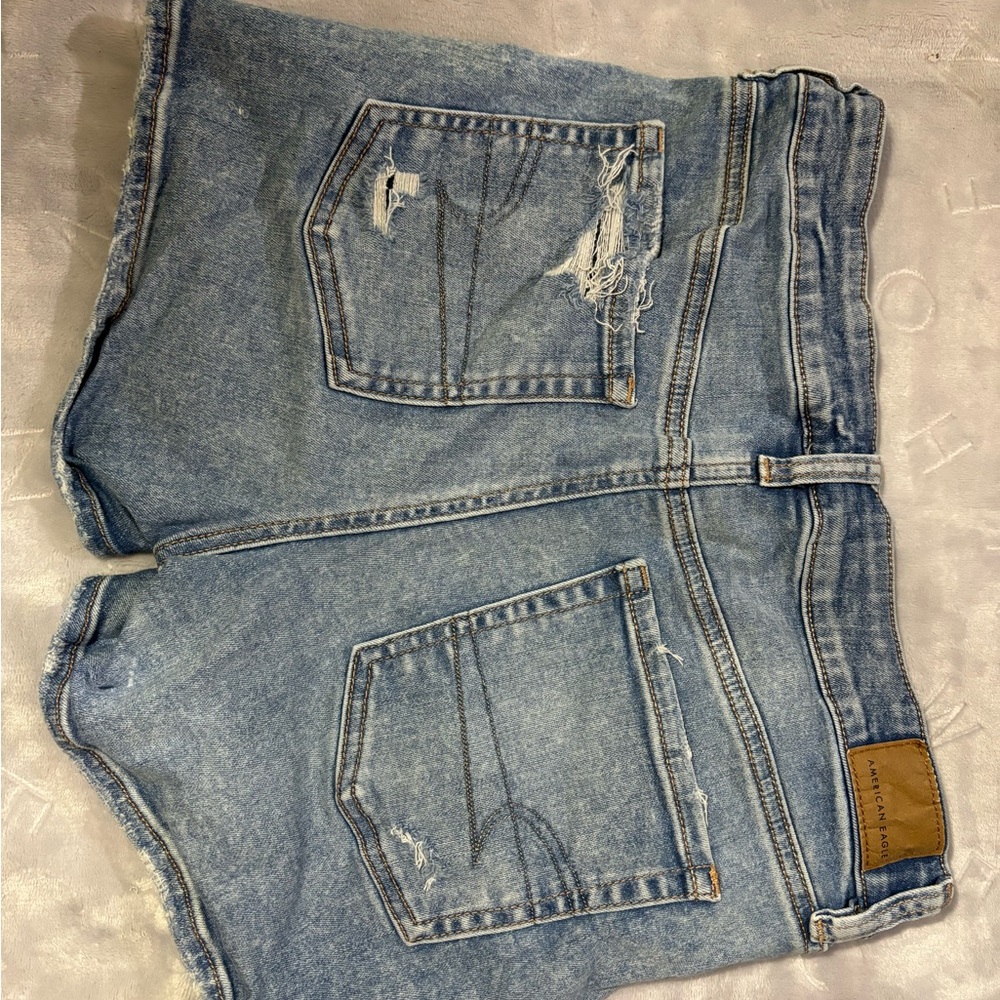 American Eagle Outfitters Light Blue Ripped Jean Shorts - Picture 2 of 2